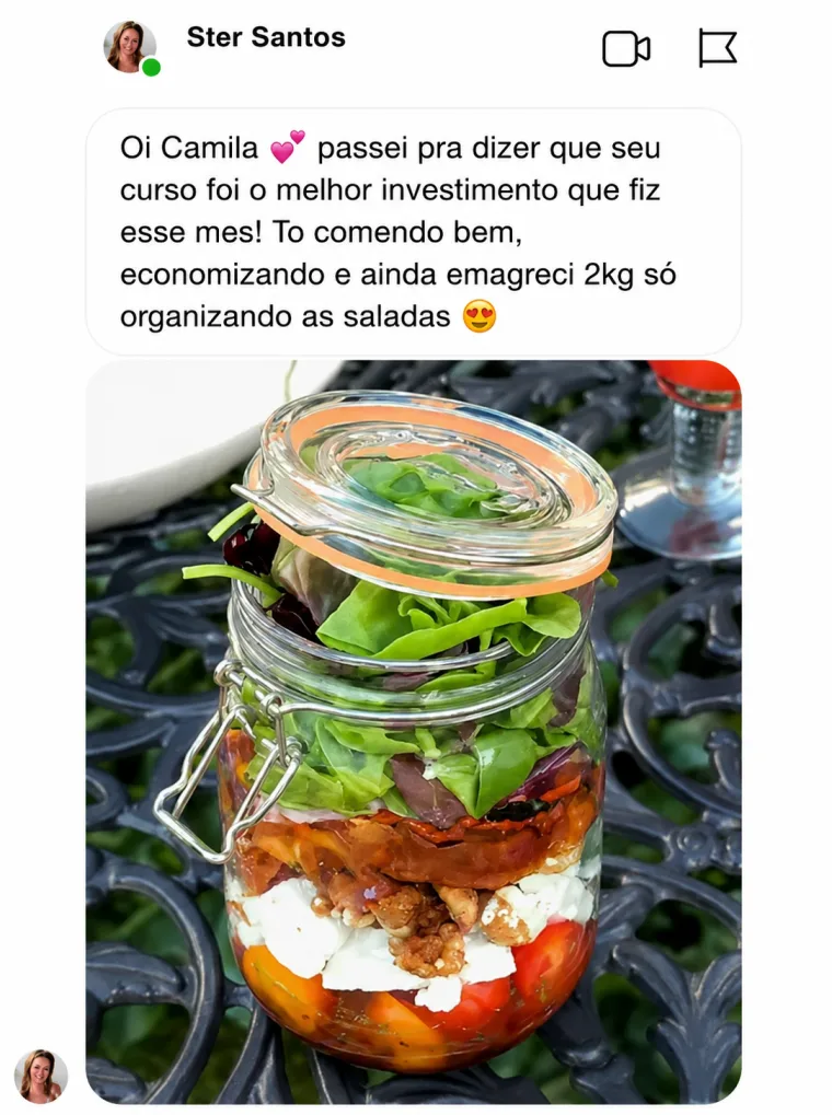 Mensagem de Ster dizendo que passou a comer bem, economizar e perdeu 2 kg
